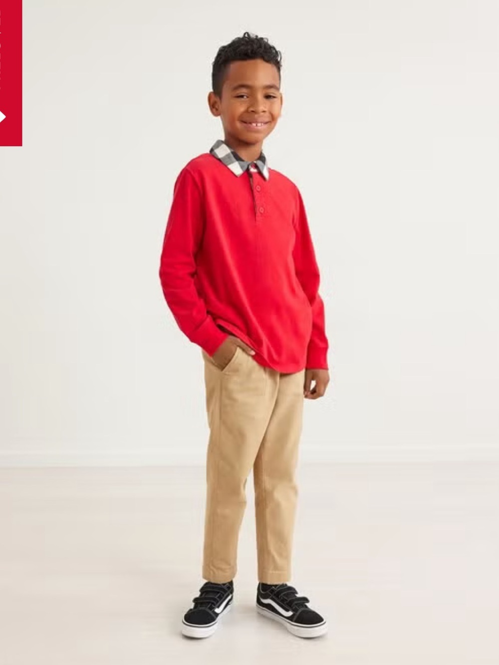 Hanna Andersson Kids Long-Sleeve Polo Shirt with Buffalo Check Collar Size 10